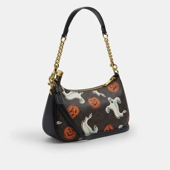 NWT Coach Teri Shoulder Bag In Signature Canvas Pumpkin Halloween Print CCE71 - Picture 2 of 15